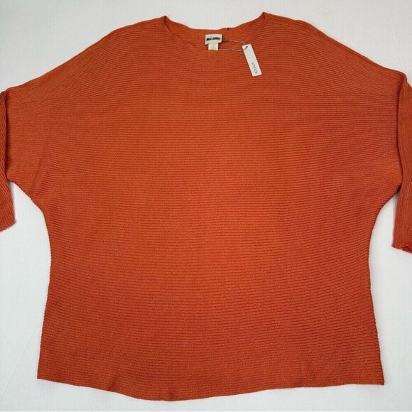 Chico’s Women’s NWT Orange Metallic Ribbed Banteau 3/4 Sleeve Sweater 4/XXL/C44 - Picture 5 of 13